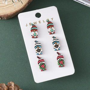Christmas Gnomes Wood Post Earrings 3PR Stud Set